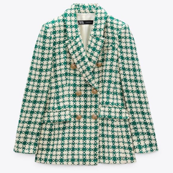 Zara Double Breasted Textured Weave Blazer Jacket